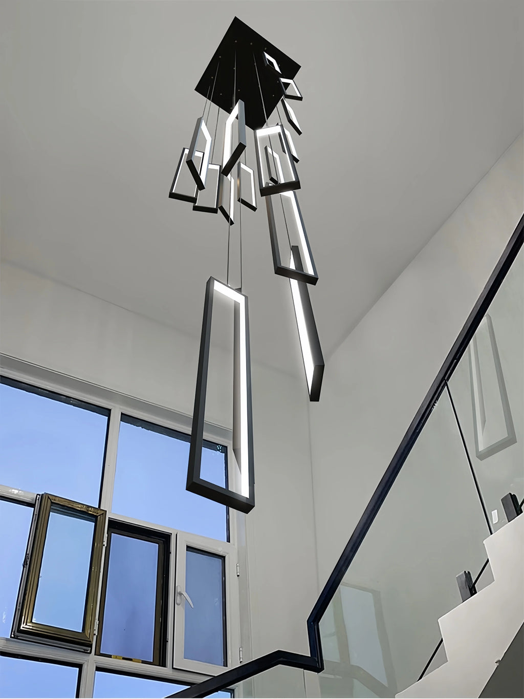 Modern Simple Staircase LED Chandeliers Aluminum Squarer Pendant Lights Loft Villa Duplex Exhibition Hall Decor Lighting Fixture