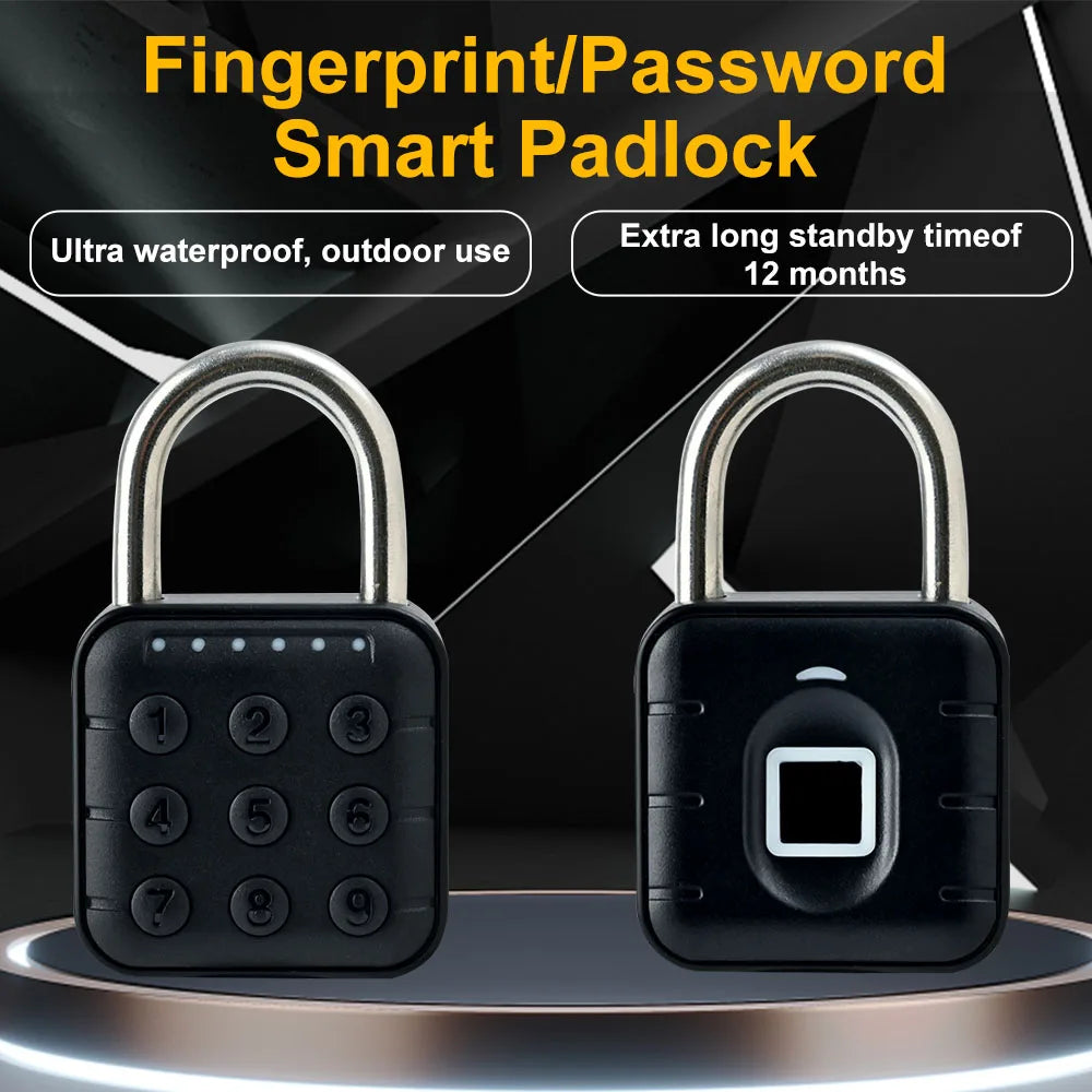 Smart Biometric Fingerprint Pad Lock Keyless Anti Theft Padlock IP67 Waterproof Home Travel Security Electronic Password Lock