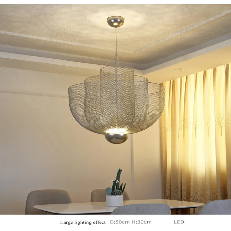 Modern Ceiling Chandeliers Dimmable LED Pendant Light Modern Design Metal Grid Meshmatics Dining Hanging Lamp Suspension Fixture