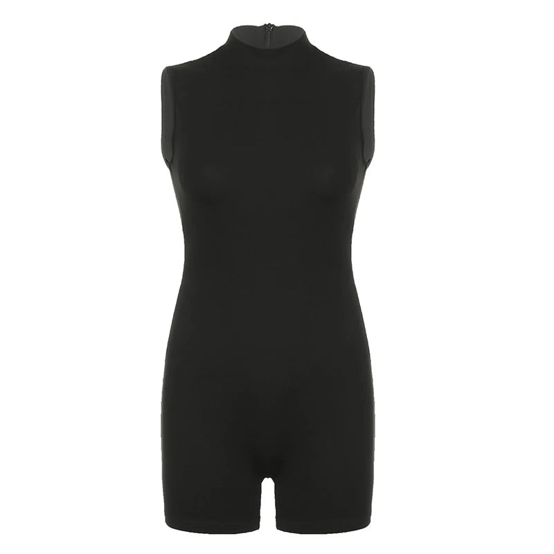 Women's Sports Jumpsuit Invisible Zipper Sleeveless High Street Rompers Basic All-match Female Summer Playsuit 2024