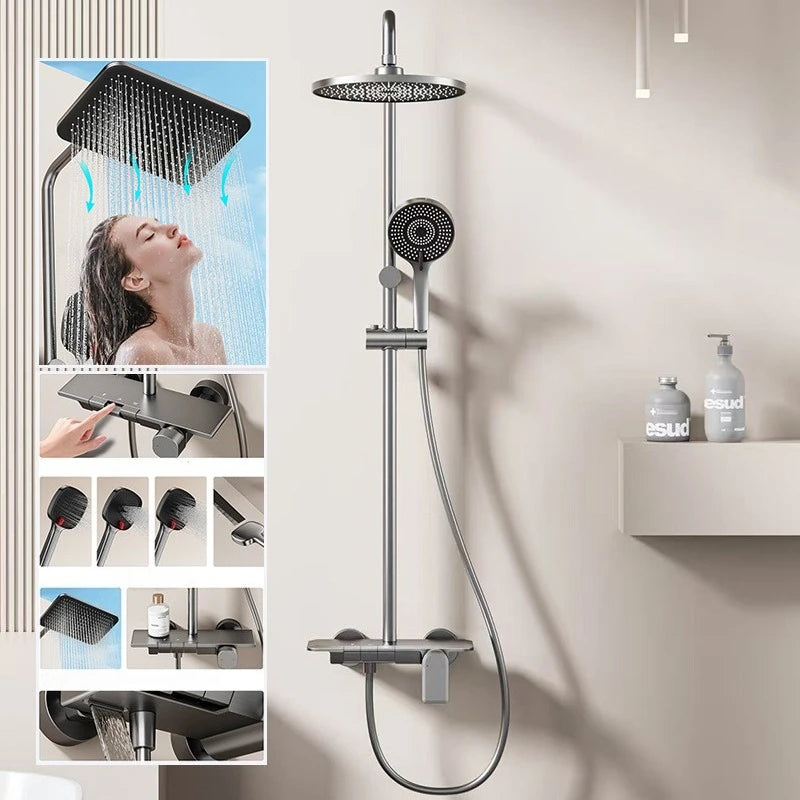 Piano Key Three Ways Water Outlet Shower Set Wall Mount Bathroom Shower Faucet Set Rainlfall Pressurized Bathroom Shower System