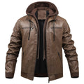 Men Detachable Hood Motorcycle Leather Jackets Quality Male Streetwear Casual PU Leather Coats Two in One Jacket