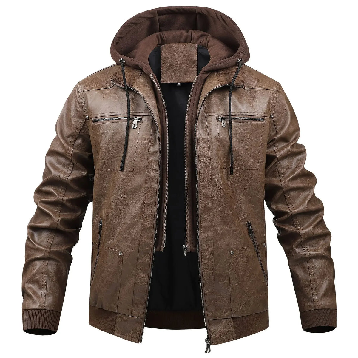 Men Detachable Hood Motorcycle Leather Jackets Quality Male Streetwear Casual PU Leather Coats Two in One Jacket