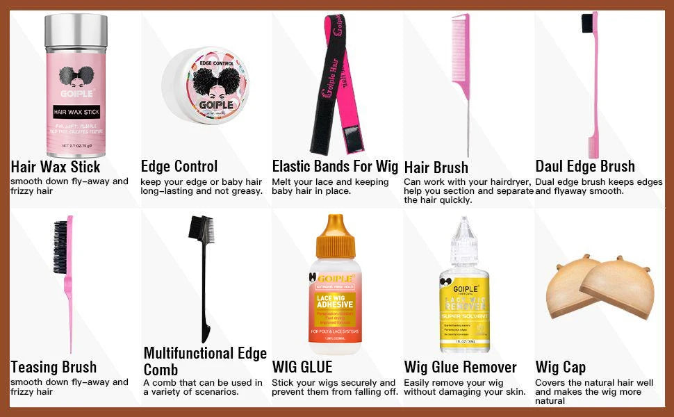 GOIPLE Wig Installation Kit Set with Lace Tint Mousse Melting Spray Wig Glue Remover Wax Stick Edge Control & Tools Wig Kit for Beginners & Daily Wear