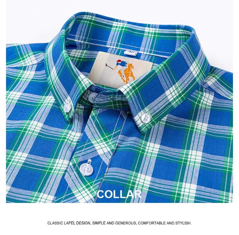 Fashion Korean Plus Size 8XL 100%Cotton Short Sleeve Shirts for Men Slim Fit Formal Plain Shirt Plaid Hawaiian Shirt Casual Top