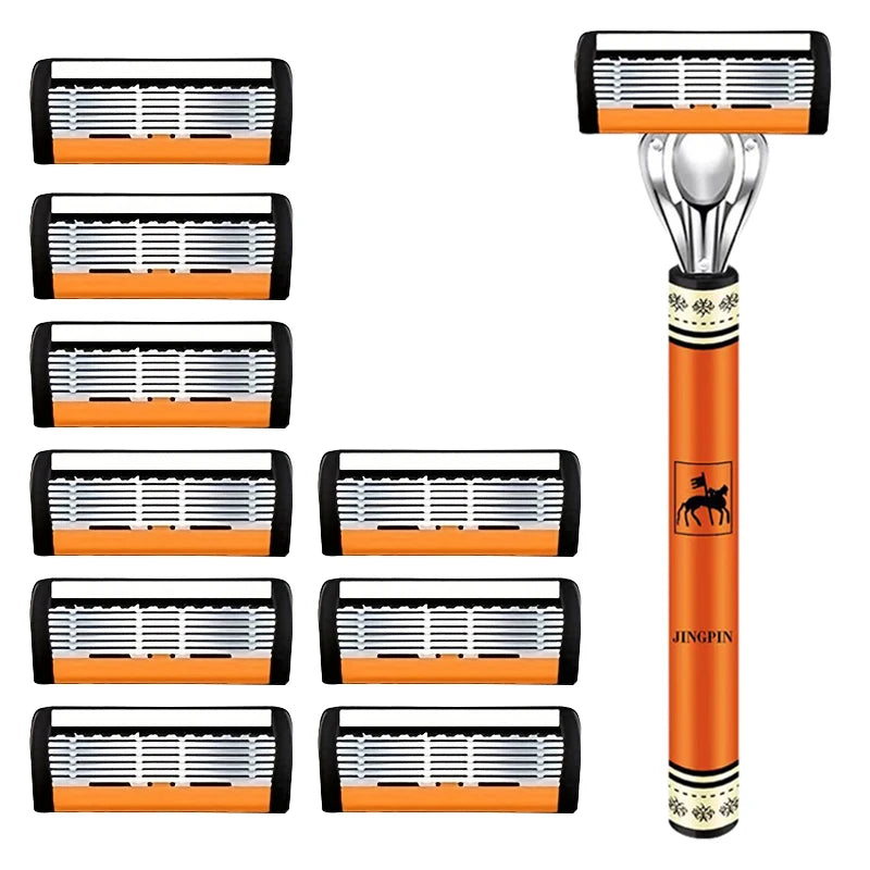 6-Layers Safety Razor Set High Quality Men Razor Sharp Stainless Steel Shaving Changeable Shaver Head Blade ﻿