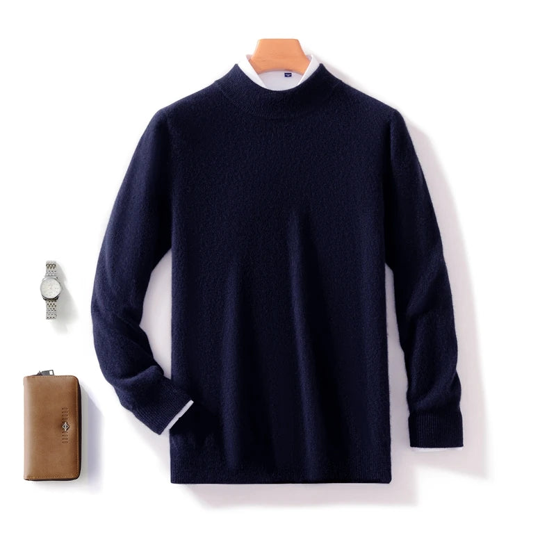 Autumn and Winter Half-high Neck 100% Pure Wool Men's Long Sleeve Leisure Sweater Knitwear