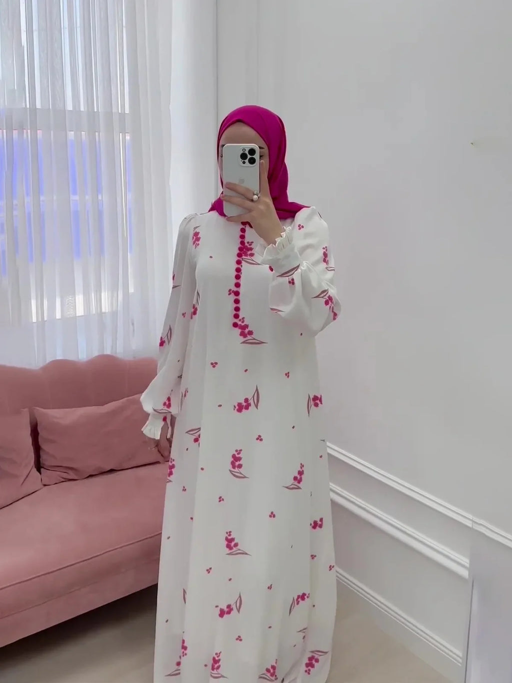 Eid Muslim Party Dress for Women Sweet Print Long Dresses Button Ramadan Morocco Vestidos Largos Dubai Turkey Robe Jalabiya 2024