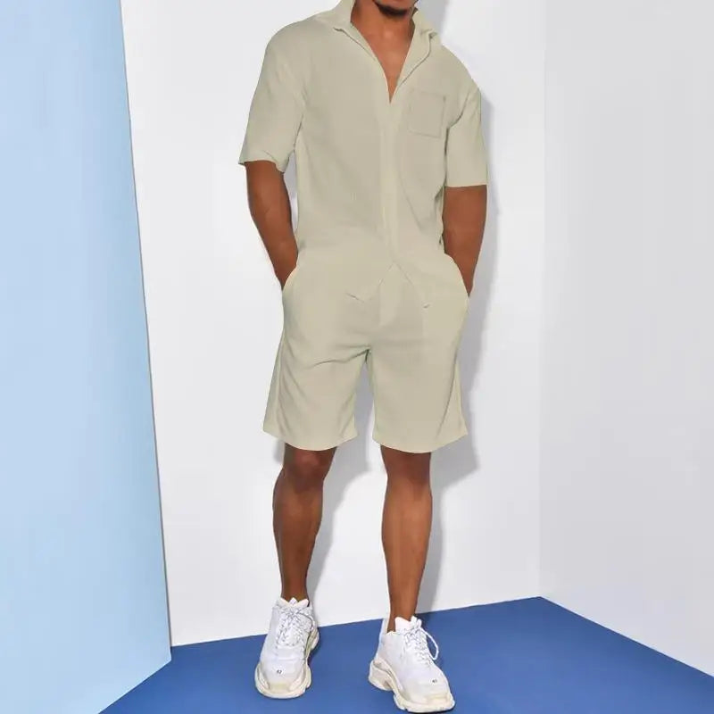2026 Men's Summer Solid Casual Sets Comfy Cotton Linen Short Sleeve Lapel Shirt and Shorts Two Piece Sets Men Loose Sport Outfit