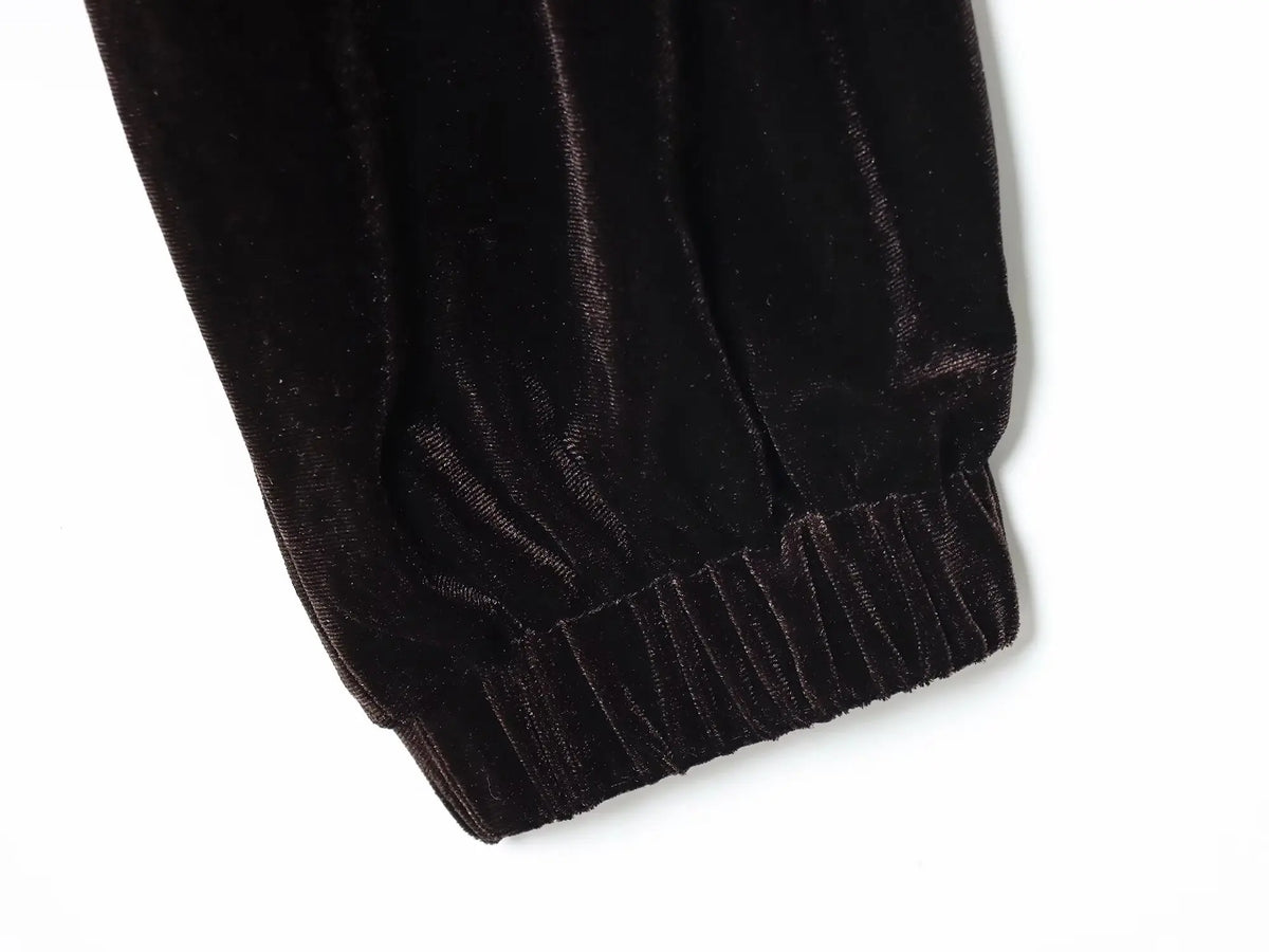HH Woman Hooded Long Sleeves Zipper Velvet Jacket Drawstring Straight Wide Leg Pants Female Autumn Casual Loose Two Piece Set