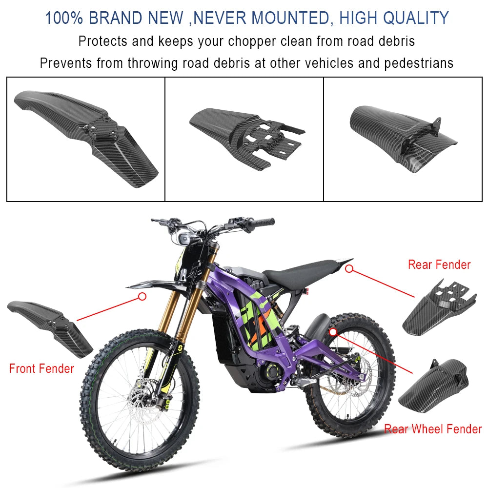 Carbon Fiber Front Rear Mudguard Fender for Segway X260 X160 for Sur‑Ron Light Bee X Light Bee S Electric Dirt Bike Replacement