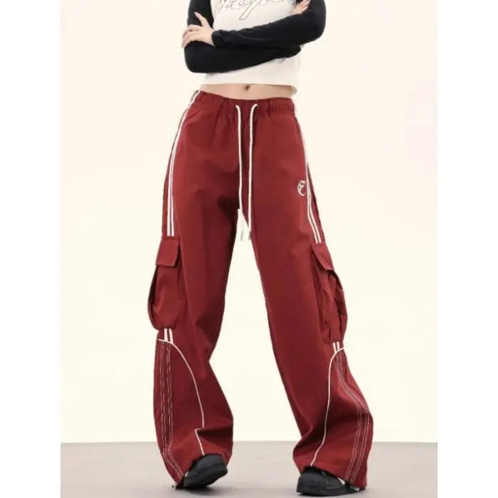 Y2K Black Striped Women Cargo Pants Korean Fashion Wide Leg Baggy Trousers Streetwear Autunm Harajuku Hip Hop Oversized Loose