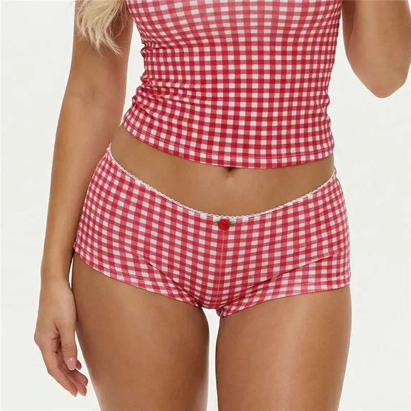 Gaono Coquette Aesthetic Boyshort Panties Women Mini Flower Bow Lace Edge Soft Cotton Mid Rise Briefs Cute Vintage Intimates