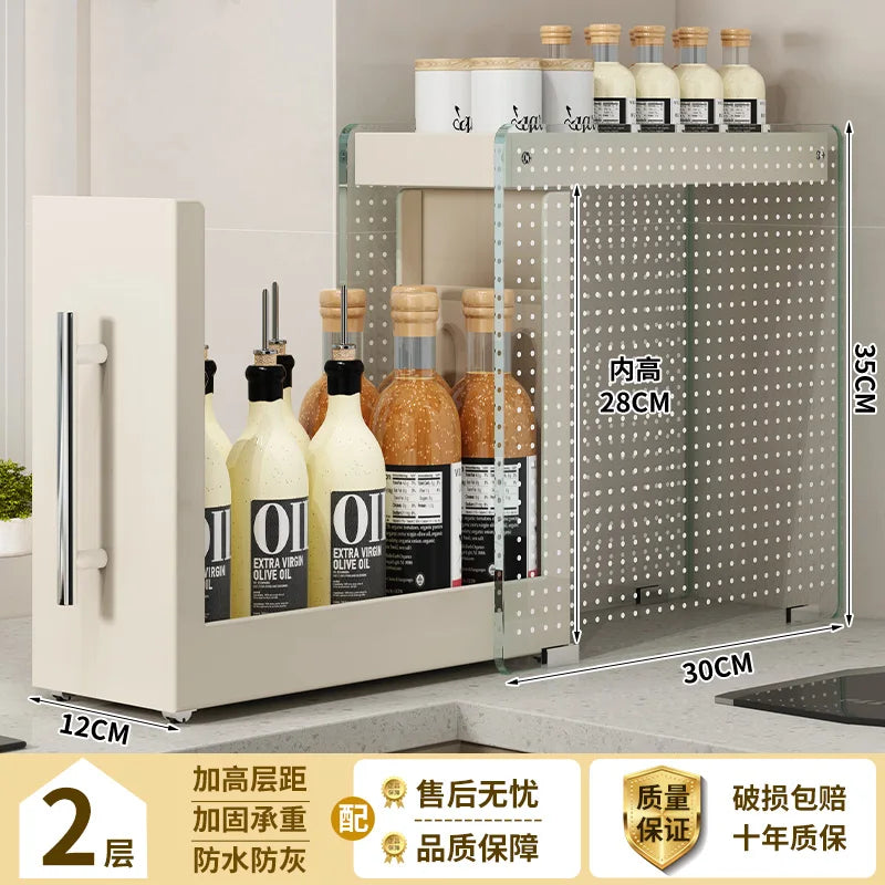Narrow Kitchen Countertop Pull-Out Spice Rack Organizer Space Saving Shelf with 16 Magnetic Accessories Included