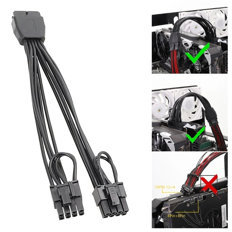 12PIN to Two 6+2 Graphics Card Cable Adapter 12Pin Female to 2x 6+2Pin Male for PCIe Power Cable for Graphics Cards