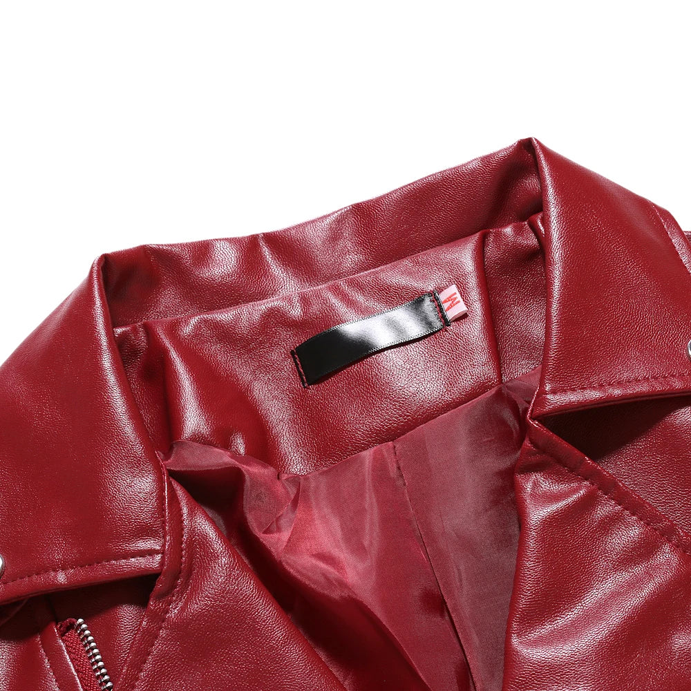 2023 Men's Autumn and Winter Lapel Leather Jacket Business Casual Oblique Zipper PU Leather Motorcycle Leather Jacket