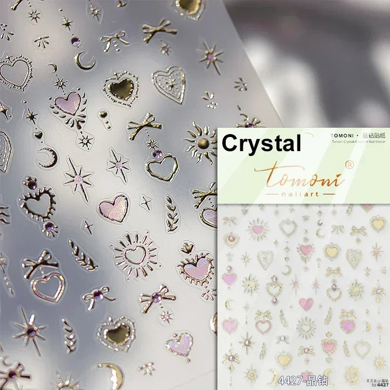 5D Gradient Love Gem Glitter Love Heart Colorful Cat's Eye Rhinestone Soft Self Adhesive Nail Art Stickers Shiny Manicure Decals