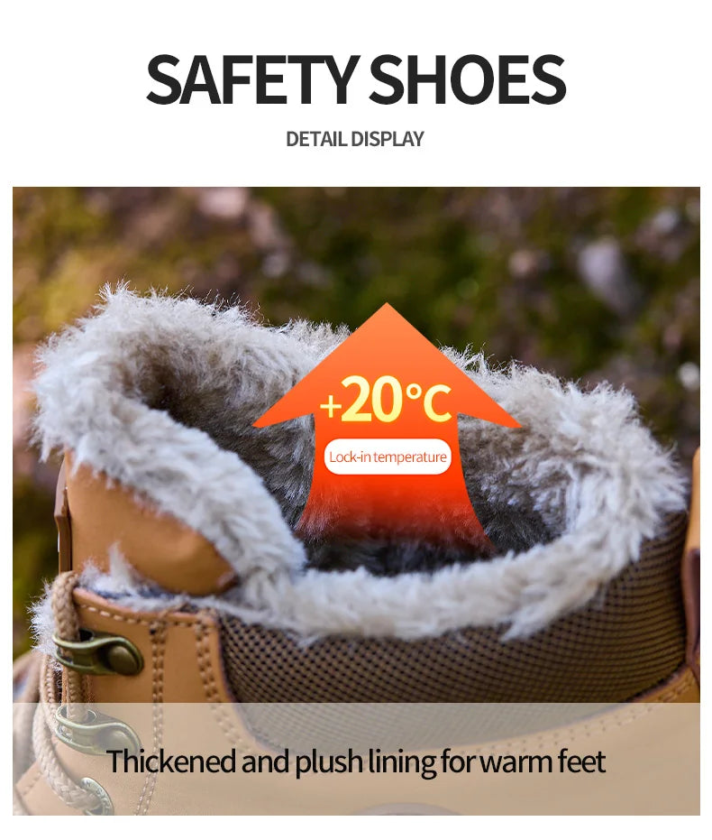 Latest 2024 Fashion Winter Warm Men Work Safety Boots Waterproof Indestructible Steel Toe Cap Shoes Sneakers Male Footwear