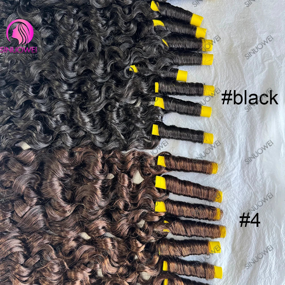 Brown Burmese Curly Feathered Crochet Human Hair Natural Black Pixie Curly Hair for Braiding Burmese Water Wave Hair Extensions