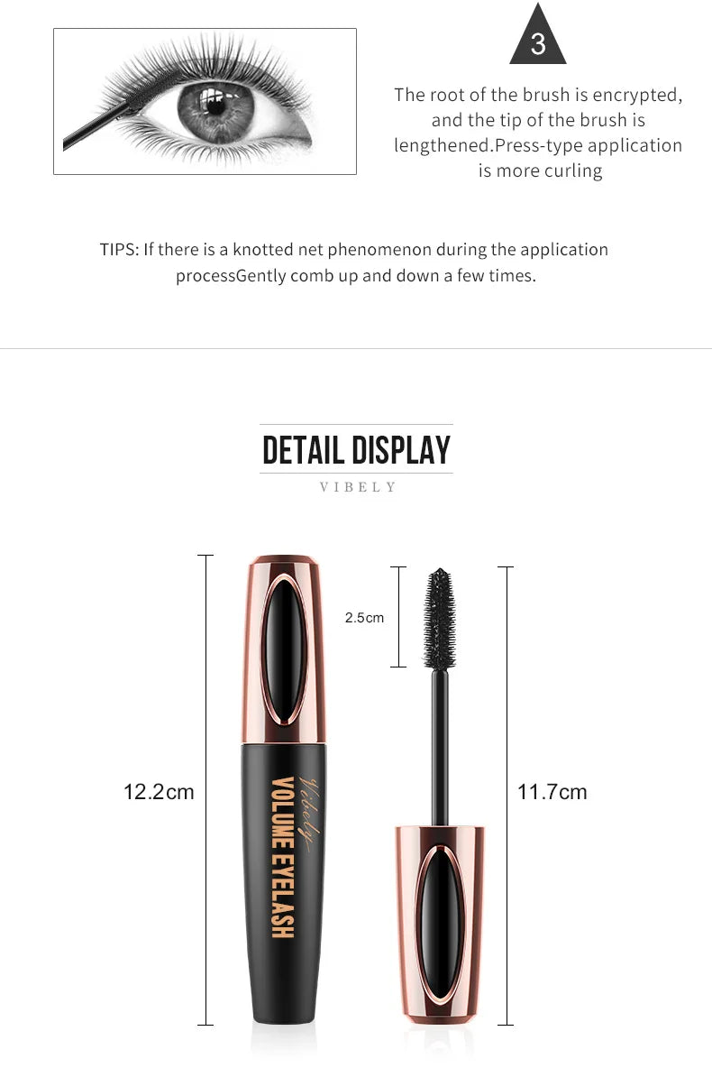 D Volumizing Mascara with Silicone Brush - Waterproof, Smudge Proof for Lengthening & Curling Lashes, Long Lasting Wear