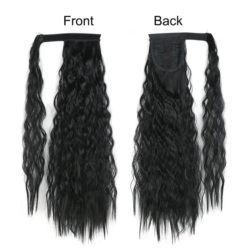 22 Inches Corn Wave Style Wrap Around Synthetic Ponytail With Clips Easy to Use Ponytail Hair Extension