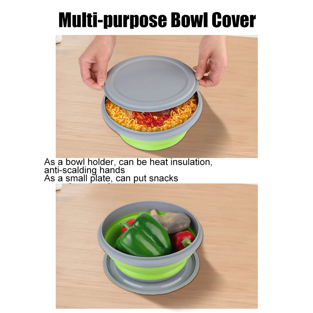 Folding Lunch Box Bowl Sets Silicone 3Pcs/Set Food Container Tableware Set Foldable Salad Bowl with Lid Portable