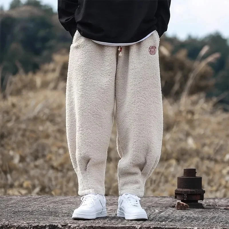 Winter Warm Thicken Sweatpants Men Fashion Joggers Elastic Waist Drawstring Casual Pants Male Brand Fleece Trousers