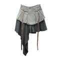 Retro Spliced Denim Pleated Skirt for Women Summer New Temperament Hot Girl Fashionable High Waist A-line Skirt