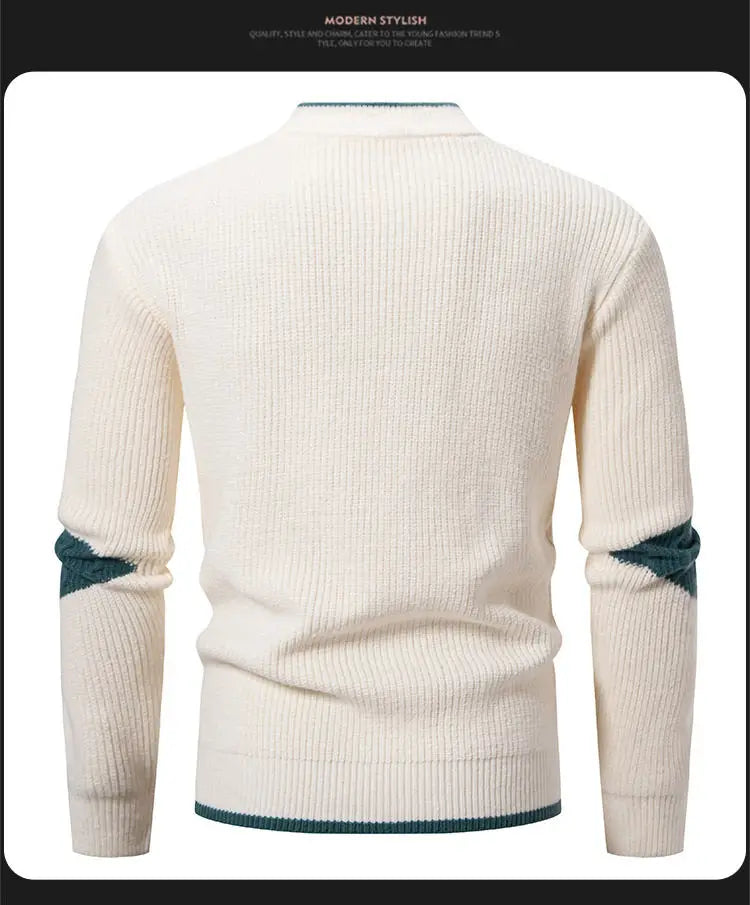 Striped Jacquard Man Pullover Sweaters Jersey Cuello Alto Hombre Autumn Winter Half High Collar Long Sleeve Men Knitted Sweater