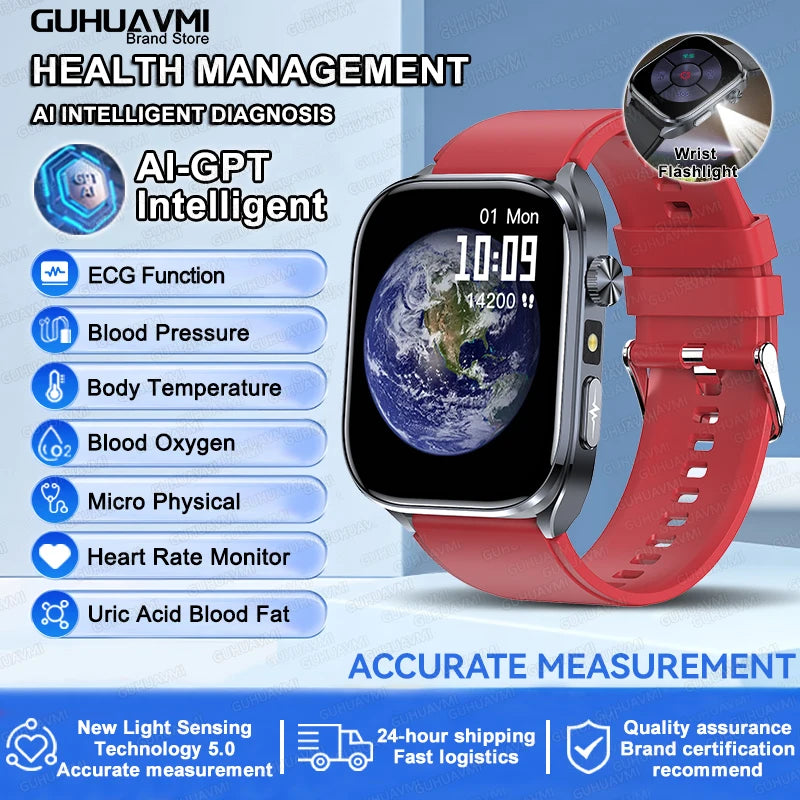2026 New AI-Diagnosis Care Smartwatch Accurate ECG Uric Acid Lipids Blood Pressure Body Fat IP68 Waterproof Fitness Smartwatch