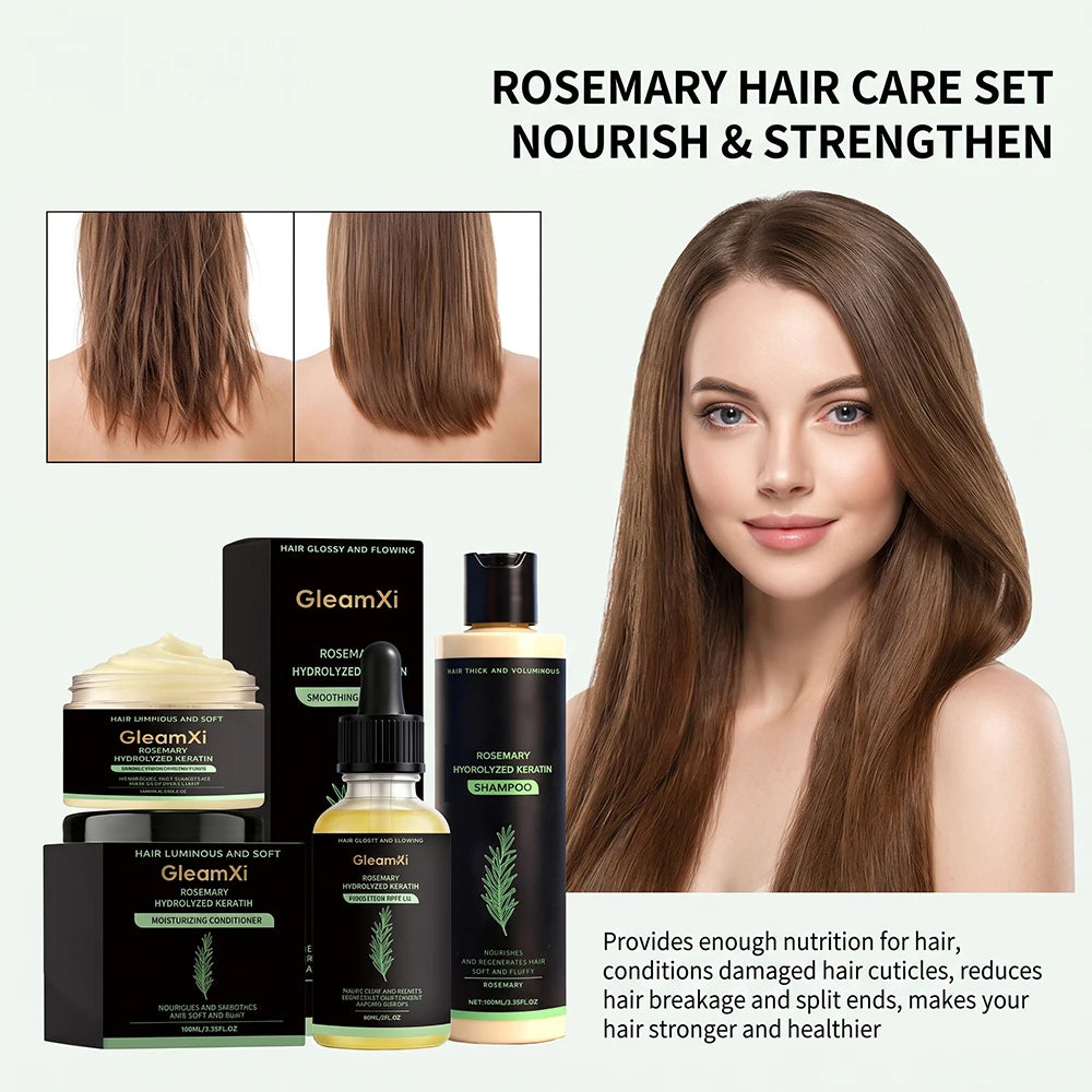 3pcs Rosemary Hair Care Set Shampoo Conditioner Oil Nourishing Smoothing Hydrating Silky Shine Daily Use
