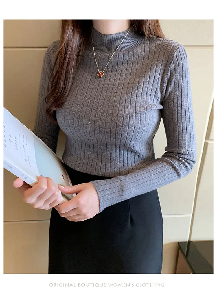 ITOOLIN Women Mockneck Sweater Women Slim Jumpers Knitted Solid Cashmere Pullover Elegant Sweater Women Spring T-shirts 2025