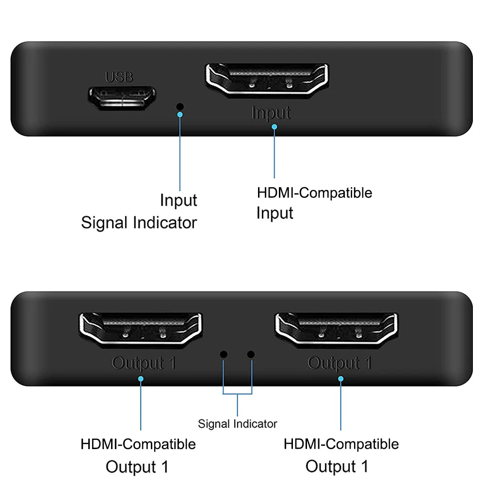 4K 1x2 HDMI-compatible Splitter Switch 1 in 2 Out Video Distributor Amplifier Dual Display Box for Laptop PC Monitor Projector