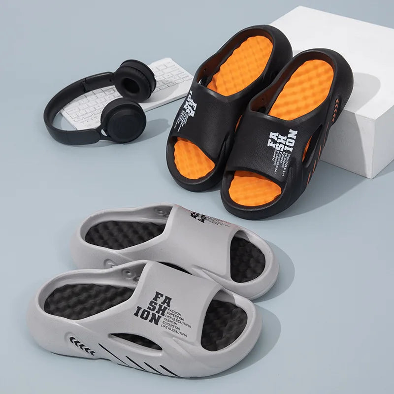 Unisex EVA Four Seasons Slides Massage Grid Insole Solid Soft Quiet Sole Non Slip Quick Dry Bathroom Household Casual Footwear