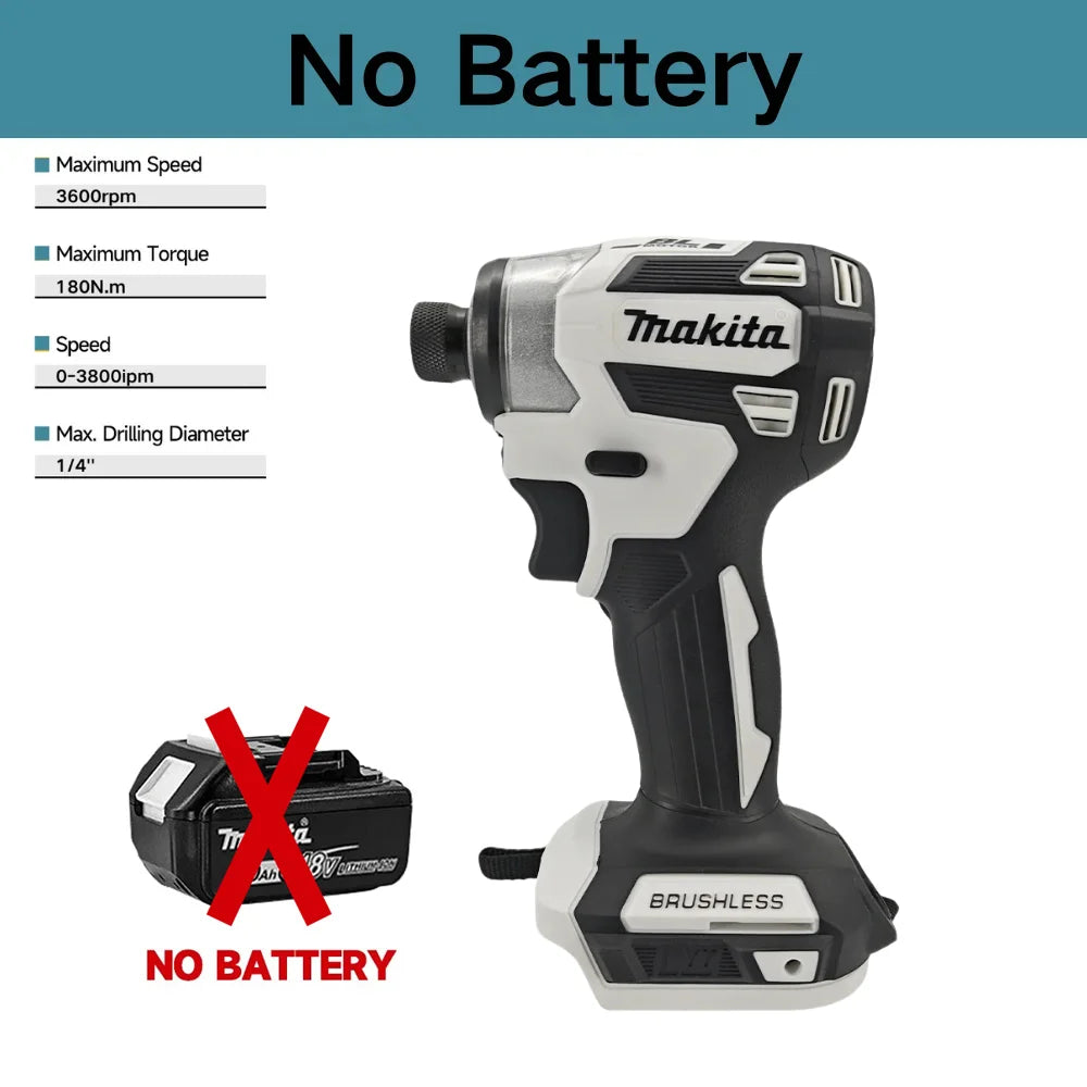 Makita 18V DTD173 Brushless Electric Drill 180Nm Cordless Impact Driver for Home Improvement And DIY Wood/Bolt/T-Mode Power Tool