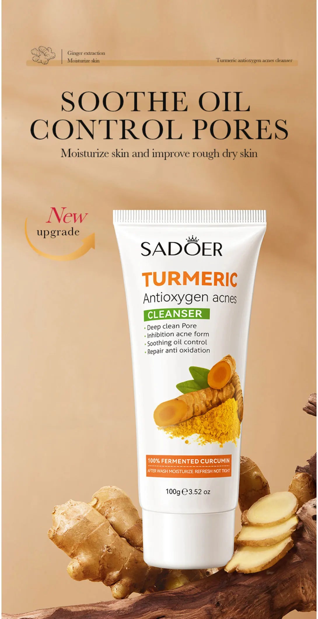 Turmeric Facial Cleanser: Antioxidant, Acne-Removing, Pore-Cleansing, Blackhead-Reducing, Oily Skin-Controlling, And Repairing.