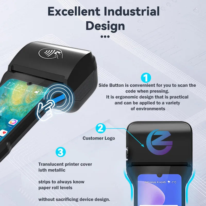 Z93 Handheld 6.26-inch Touch Screen Android 14.0 POS Terminal Cash Register With 4G NFC Camera Scanner 58/80mm Thermal Printer