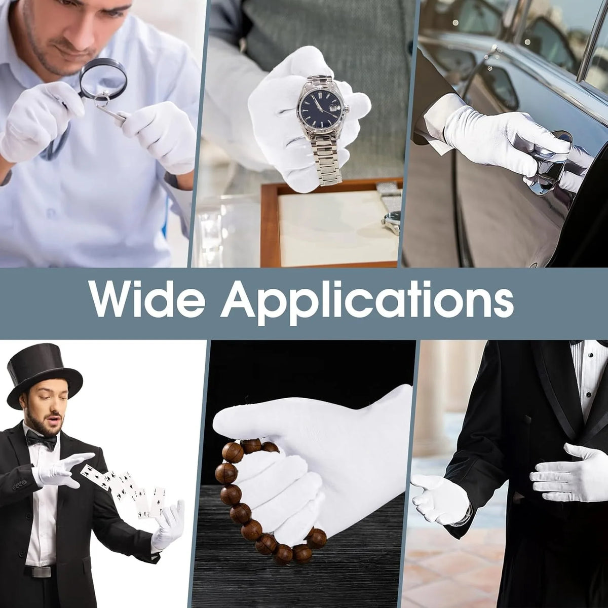 12PCS White Cotton Gloves Jewelry Gloves for Men Women Dry Hands Moisturizing Eczema Inspection Work Gloves Stretchable Cloth