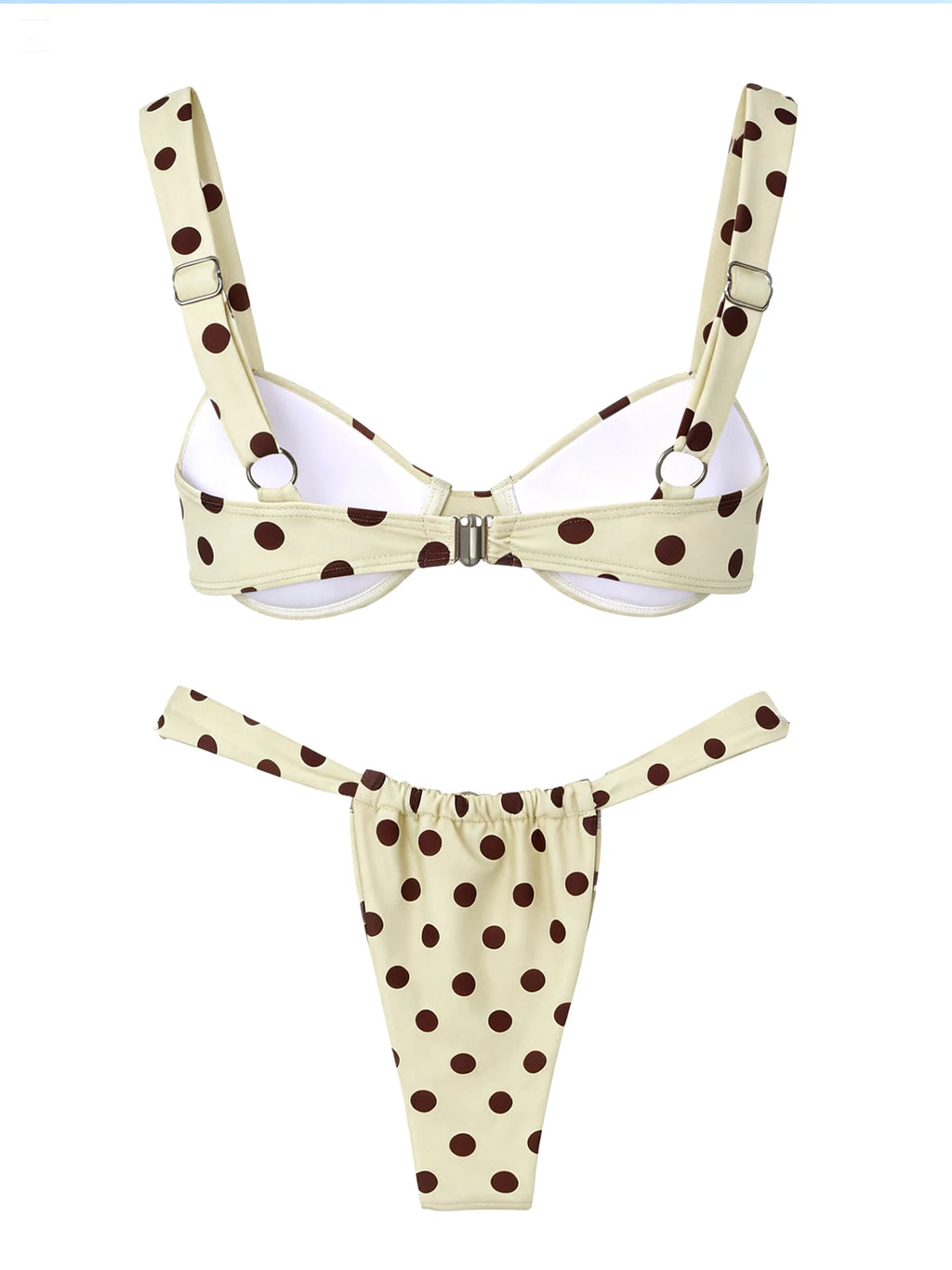 Retro Brown Dot Bikini Sexy Off Shoulder Swimwear Women High Cut Thong Biquini Set Luxury Summer Vacation Beach Bathing SuitK337