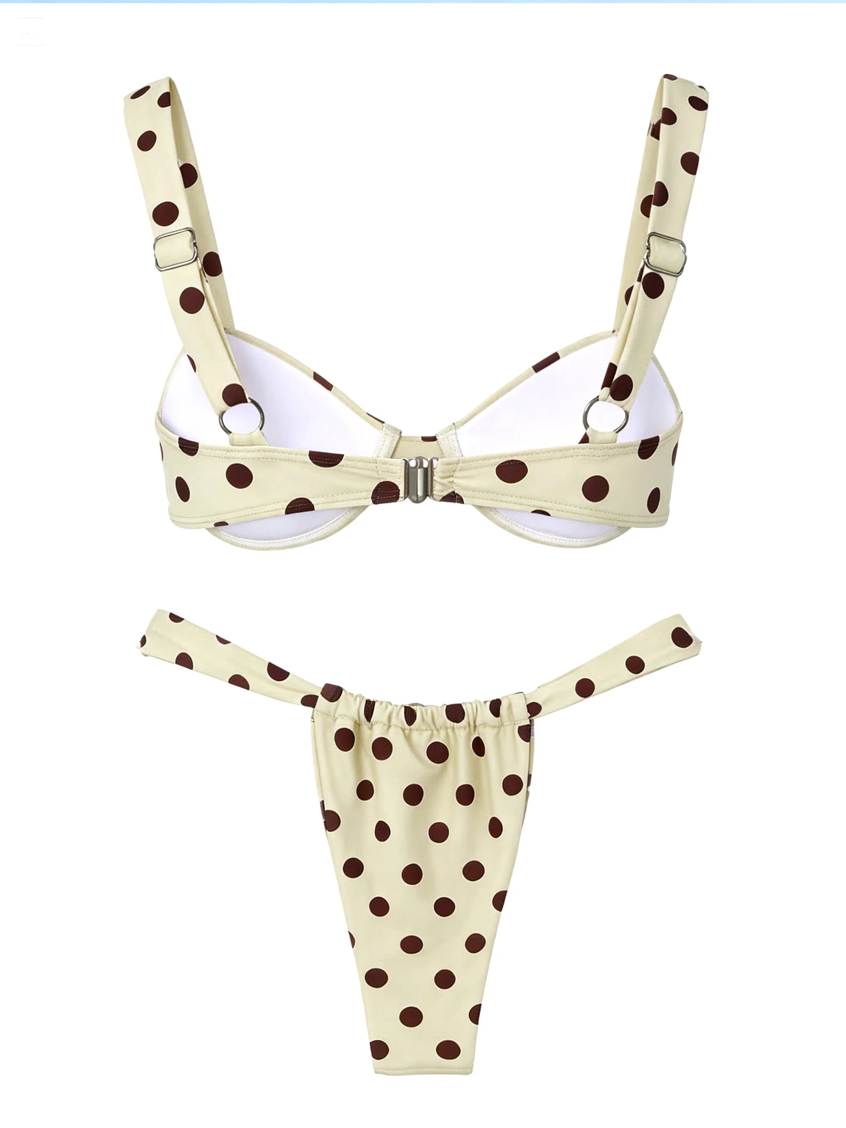 Retro Brown Dot Bikini Sexy Off Shoulder Swimwear Women High Cut Thong Biquini Set Luxury Summer Vacation Beach Bathing SuitK337