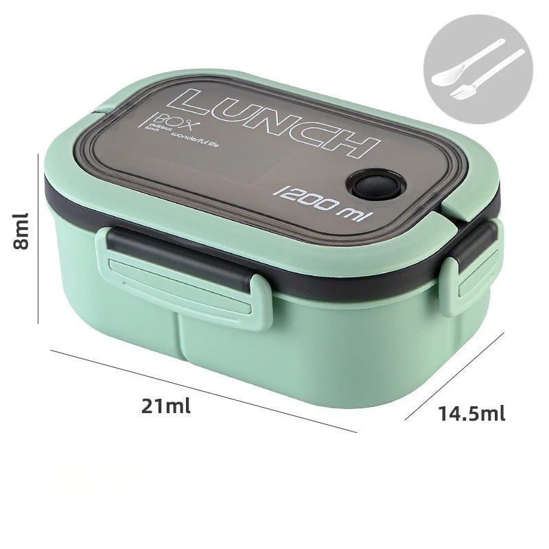 1200ML Double-layer Lunch Box Portable Compartment Food Box Microwave Lunch Box with Spoon Fork Leakproof Camping Food Container