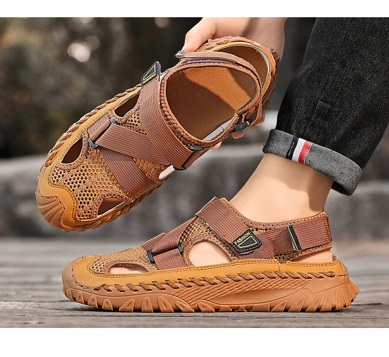 Summer Men Sandals Genuine Leather Mens Casual Shoes Outdoor Men Leather Sandals for Men Beach Shoes Roman mens Shoes