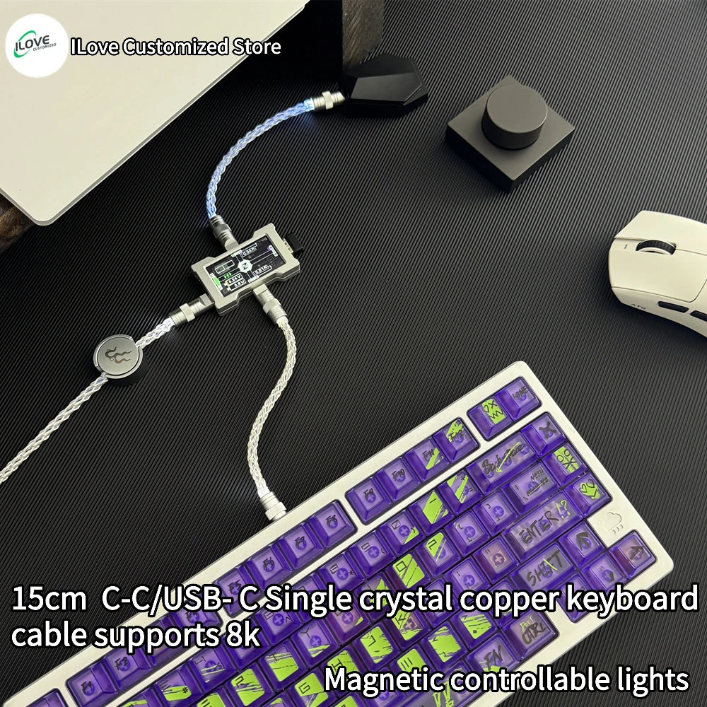 15cm C-C/USB-C Single Crystal Copper Keyboard Cable Supports 8K Magnetic Controllable Lights for HMlab Hub