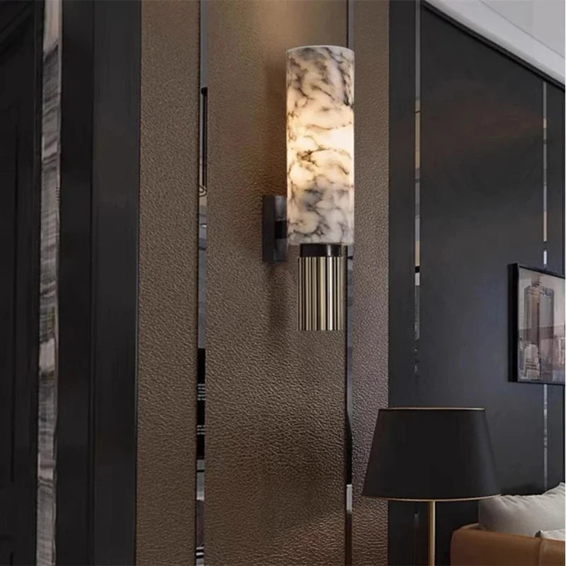Luxury Natural Marble Wall Lamp Modern Black Cuboid Natural Stone Wall light Foyer Villa Aisle Corridor Bedroom Decoration Light
