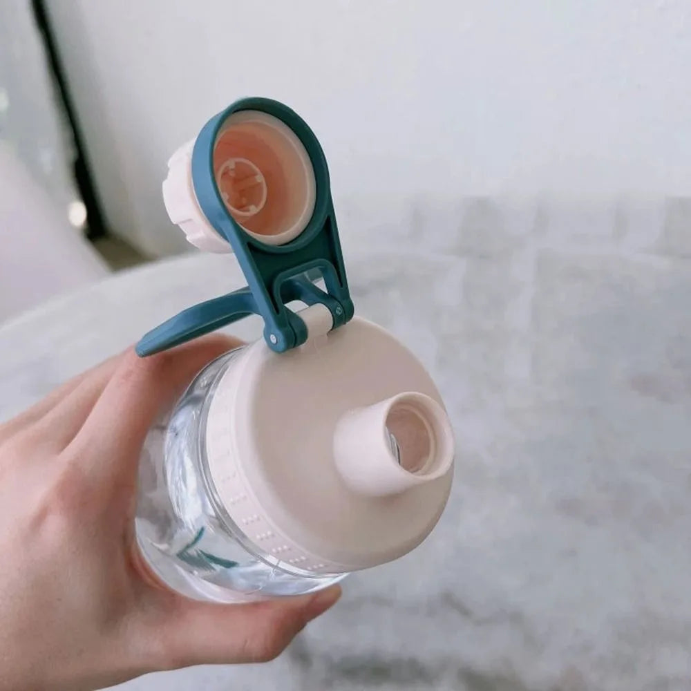 0.6L/0.8L/1L Large Capacity Water Bottles Lightweight Plastic Clear Drink Bottle with Handle Strap Leak Proof Travel Kettle