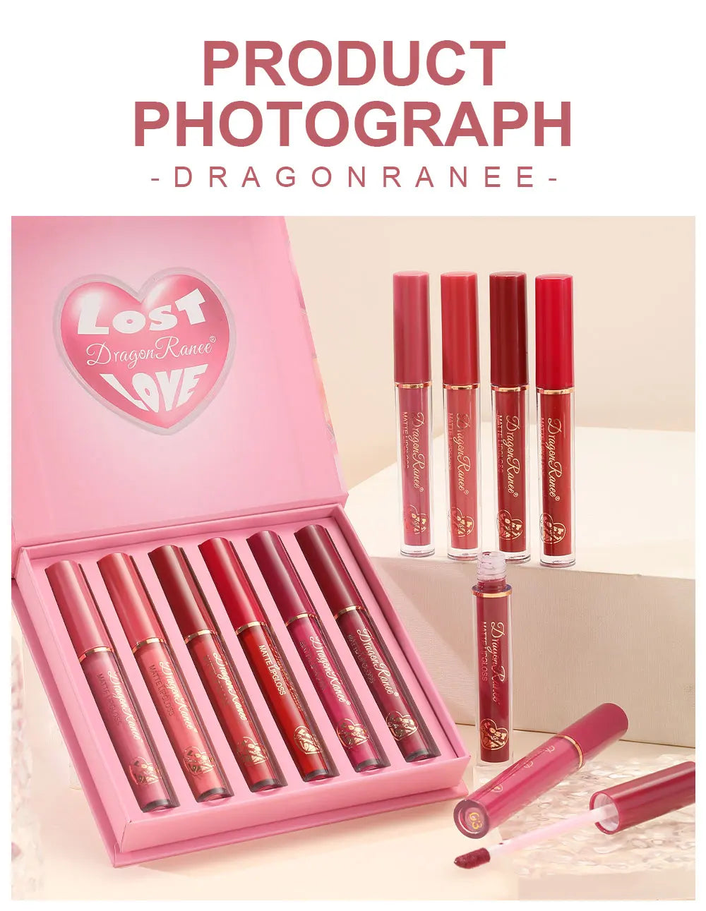 Set of Six Lip Glazes, Matte and Fine Texture, Easy to Apply, Non-Stick, Waterproof and Sweat-Proof, Versatile for Daily Use, Lip Gloss and Lipstick Set