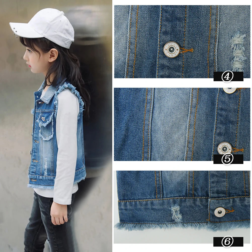 Girls Denim Vest,Kids Denim Jacket,Boys Vest Coat,Sleeveless Tassels Lapel Outerwear,Casual Button Children's Cowboy Waistcoat