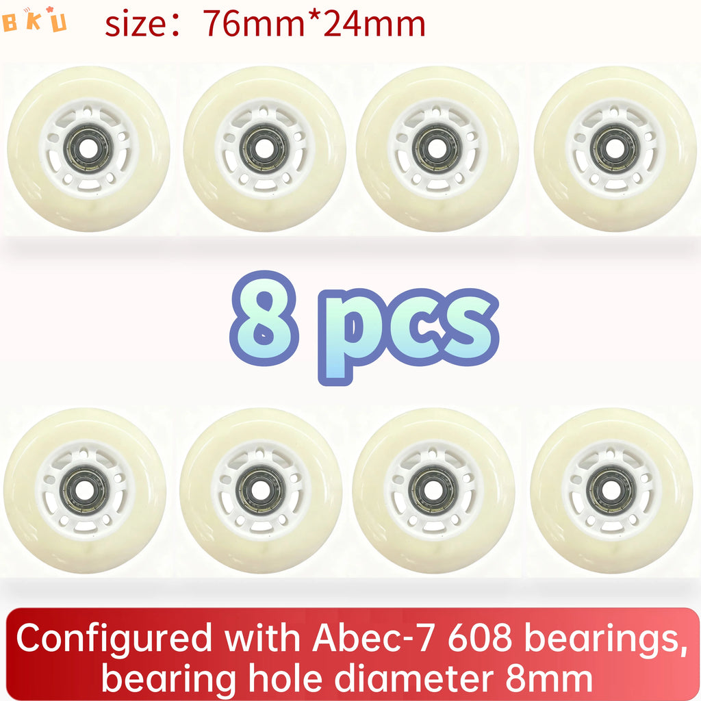 8-Piece PU Replacement Wheels 76mm(3") with ABEC-7 Bearings, PP+PU Material Fit Inline Skates/Kids Scooters/Strollers/Luggage