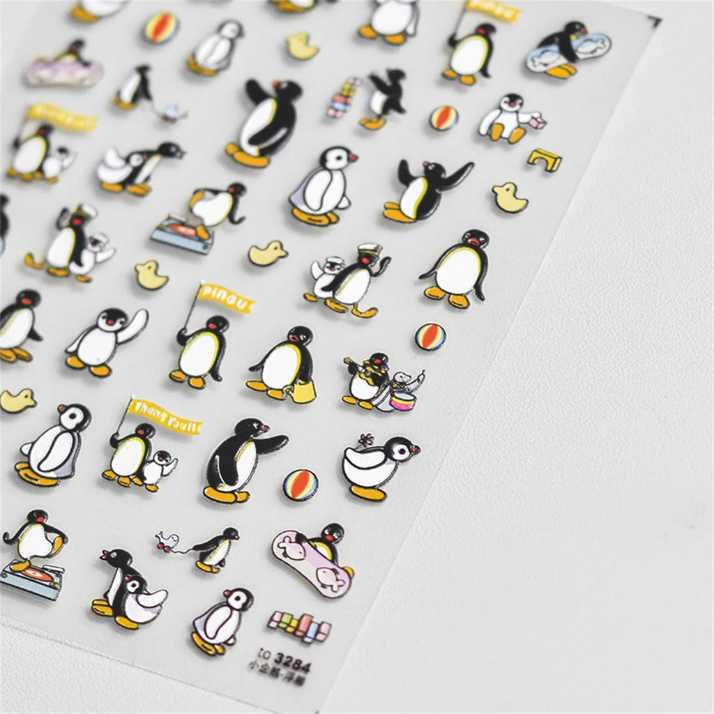 1pcs 5D Kawaii Penguin Nail Stickers Cartoon Animals Self Adhesive Nail Art Decorations Sticker Manicure Decals DIY Accessories