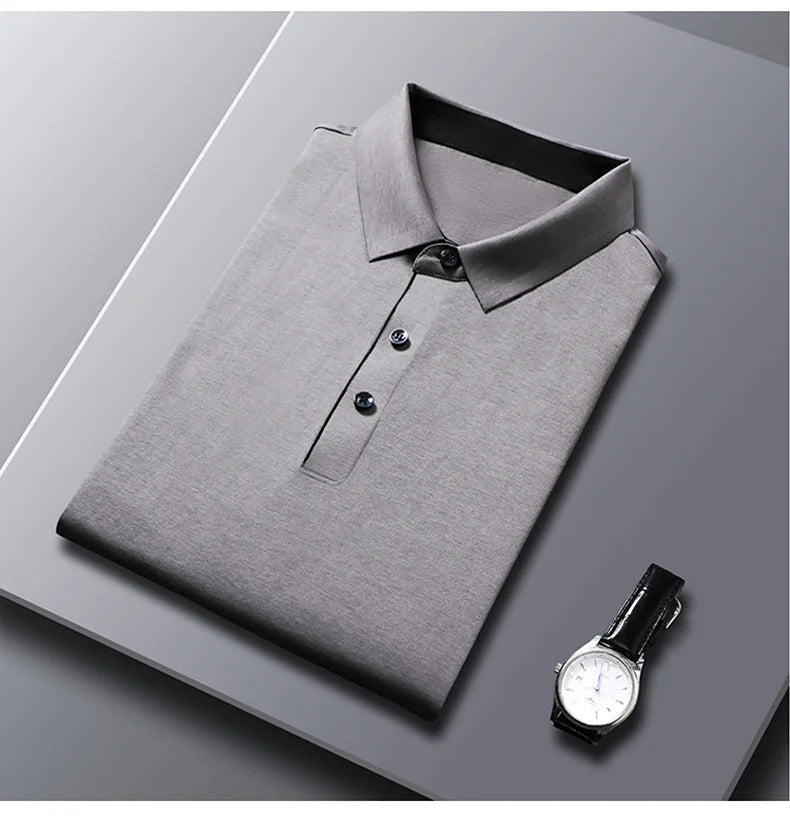 Bamboo Fiber Viscose And Cotton Blend Polo Shirt Men Short Sleeve Collar New Seamless T-shirt Summer Thin Lightweight Poloshirt